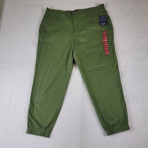 NWT GAP Women's Twill Jogger Pants Size XL Mid Rise Elastic Back Olive Green - Picture 2 of 10